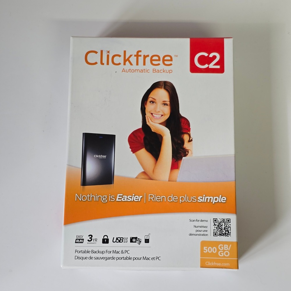 Clickfree C2 500GB Portable External Hard Drive USB 3.0 Automatic Backup Black
